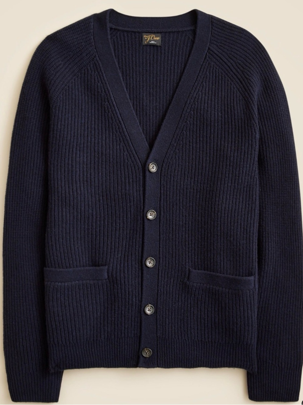 J.Crew Cashmere Ribbed V-neck Cardigan (Color: Navy Abyss)